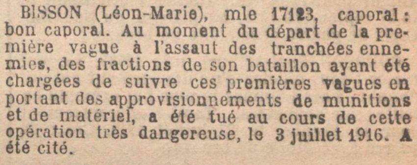 BISSON Leon MM JO 25 Juin 1920